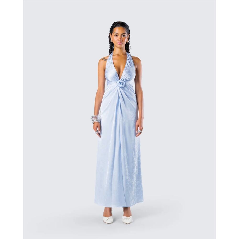 Women's Size 3x Xylah Baby Blue Rosette Maxi Dress by Finesse
